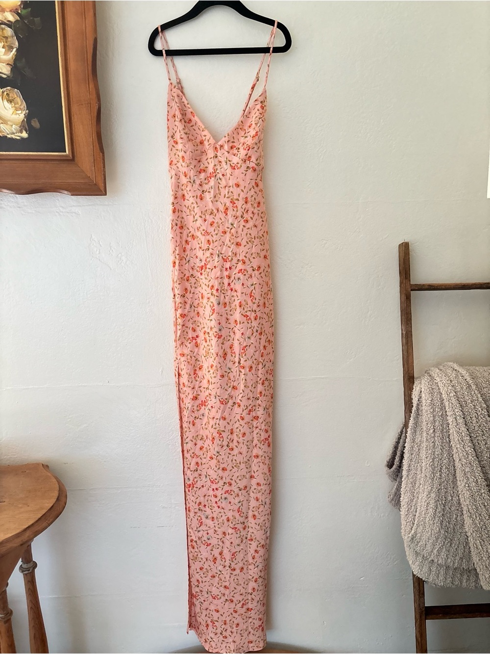 RESA Soft Peach Floral Slip Maxi Dress with Spaghetti Straps